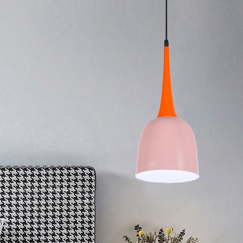 Black/White/Pink Pendulum Light Macaron Iron Down Lighting Pendant With Orange Grip