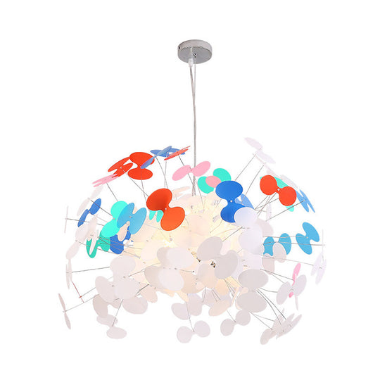 Stylish Macaron Butterfly Pendant Light With 8 Iron Bulbs White Red And Blue For Living Room