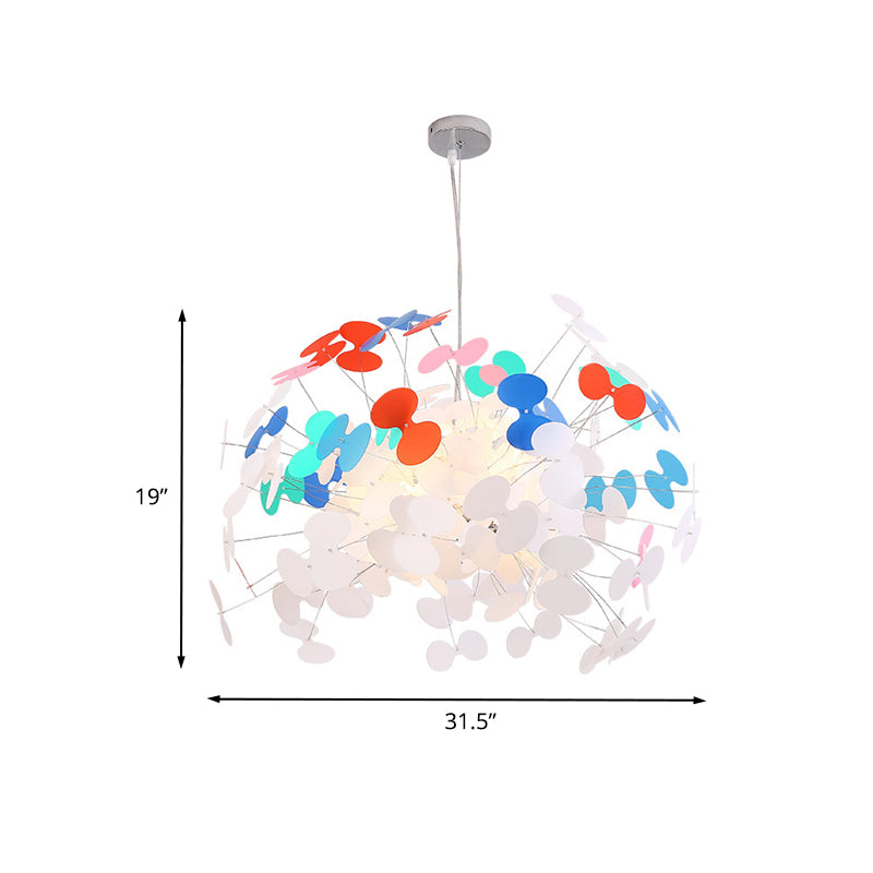 Stylish Macaron Butterfly Pendant Light With 8 Iron Bulbs White Red And Blue For Living Room