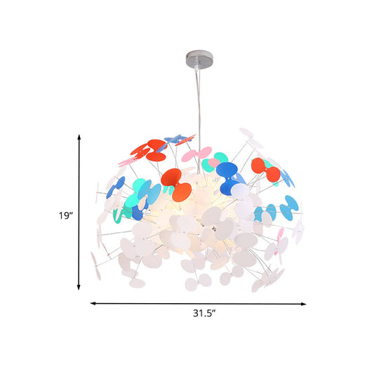 Stylish Macaron Butterfly Pendant Light With 8 Iron Bulbs White Red And Blue For Living Room