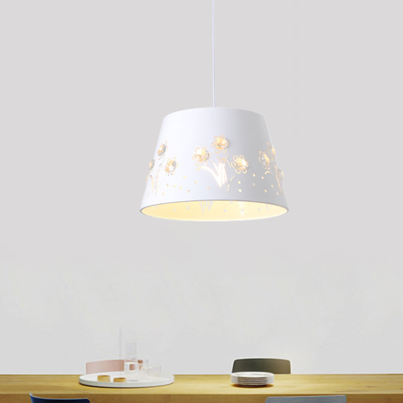 Nordic Tapered Hollowed Out Iron Pendant - 1-Head Hanging Ceiling Light With Crystal Accent