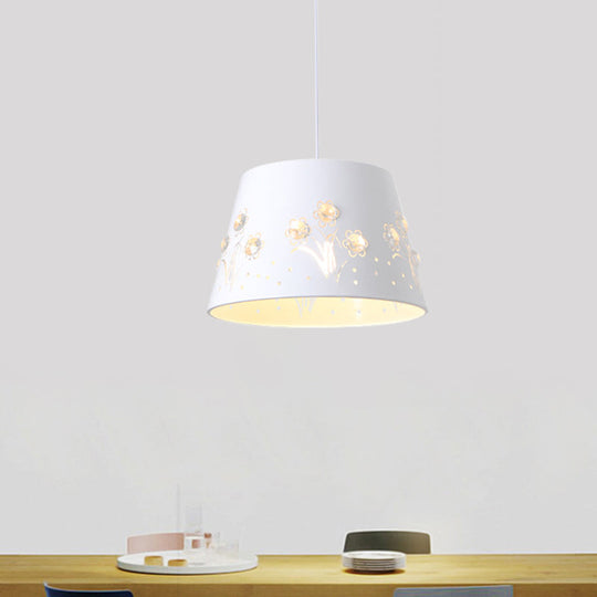 Nordic Tapered Hollowed Out Iron Pendant - 1-Head Hanging Ceiling Light With Crystal Accent