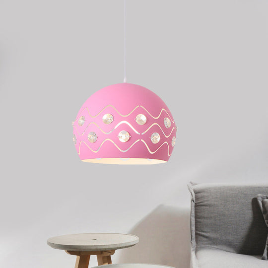 Iron 1-Light Pendant Lamp With Crystal Decor & Colorful Dome Shades