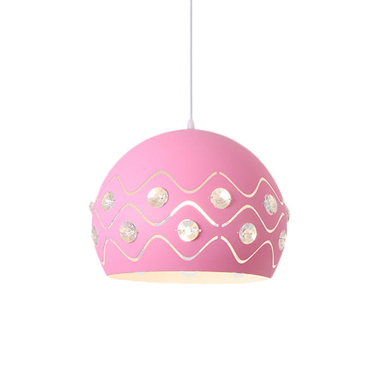 Iron 1-Light Pendant Lamp With Crystal Decor & Colorful Dome Shades