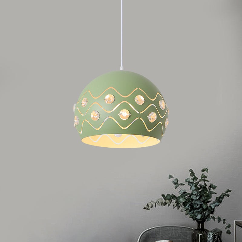 Iron 1-Light Pendant Lamp With Crystal Decor & Colorful Dome Shades