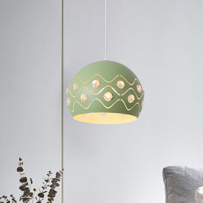Iron 1-Light Pendant Lamp With Crystal Decor & Colorful Dome Shades
