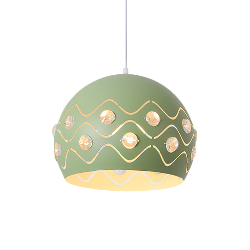 Iron 1-Light Pendant Lamp With Crystal Decor & Colorful Dome Shades