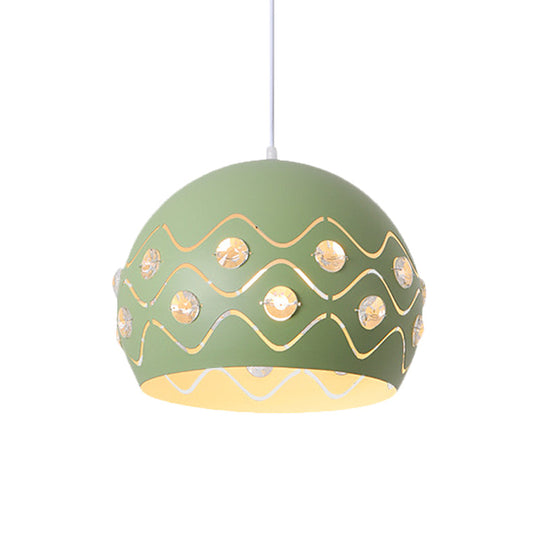 Iron 1-Light Pendant Lamp With Crystal Decor & Colorful Dome Shades