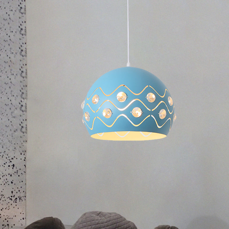 Iron 1-Light Pendant Lamp With Crystal Decor & Colorful Dome Shades