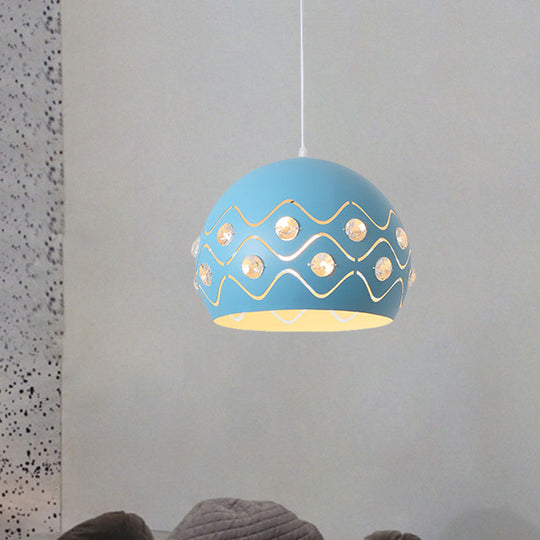 Iron 1-Light Pendant Lamp With Crystal Decor & Colorful Dome Shades