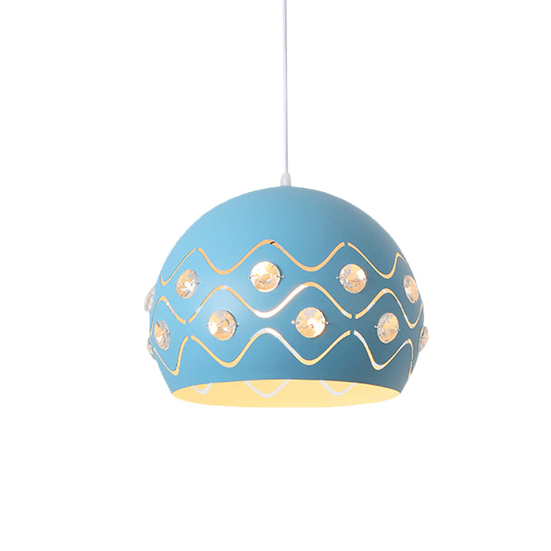 Iron 1-Light Pendant Lamp With Crystal Decor & Colorful Dome Shades