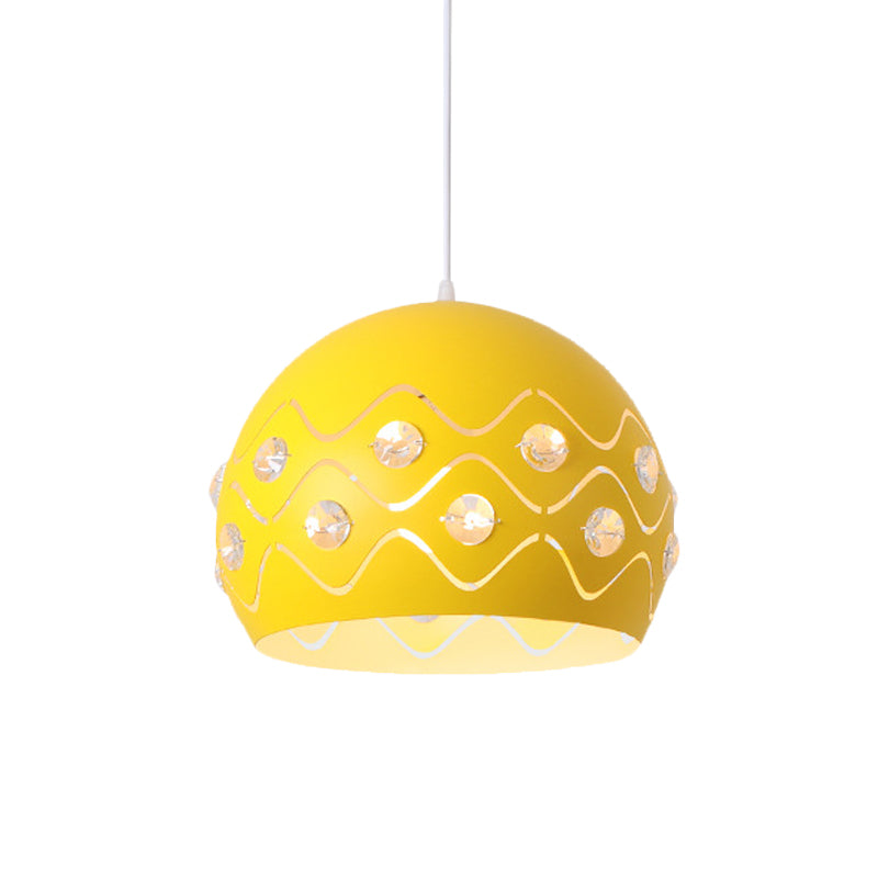 Iron 1-Light Pendant Lamp With Crystal Decor & Colorful Dome Shades