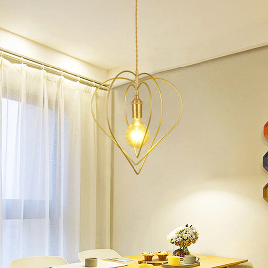 Gold Love Frame Rotatable Pendant Light - Stylish Single-Bulb Metal Ceiling Lamp