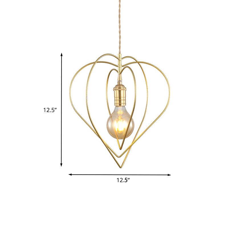 Gold Love Frame Rotatable Pendant Light - Stylish Single-Bulb Metal Ceiling Lamp