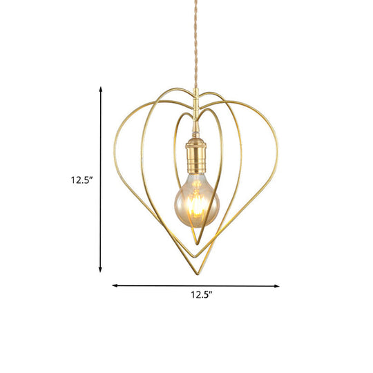 Gold Love Frame Rotatable Pendant Light - Stylish Single-Bulb Metal Ceiling Lamp