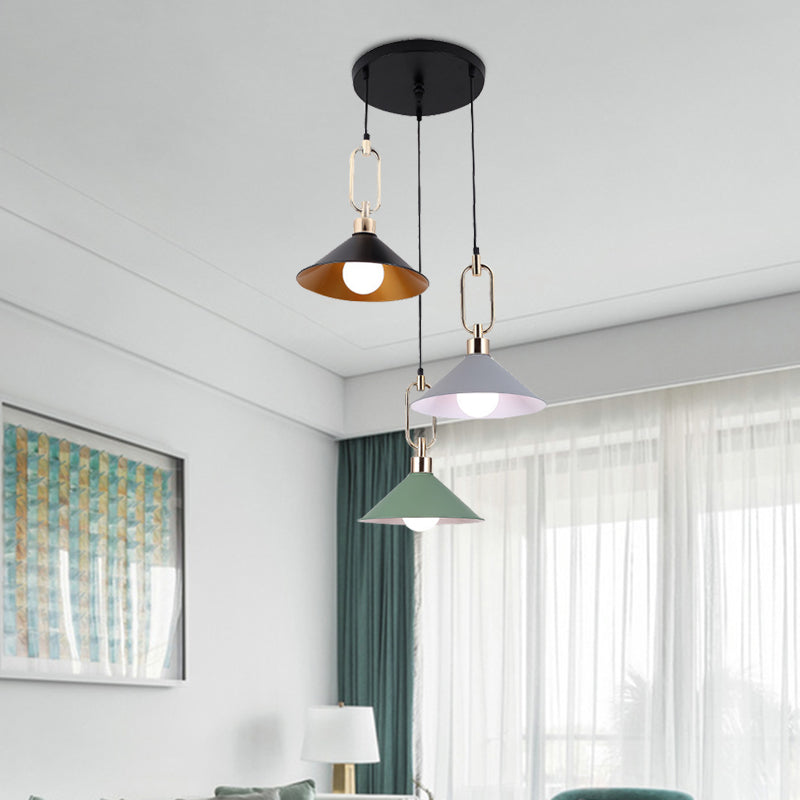 Multi-Light Macaron Pendant Lamp With Colorful Flare And Black Canopy / Round