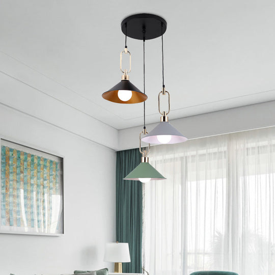 Multi-Light Macaron Pendant Lamp With Colorful Flare And Black Canopy / Round
