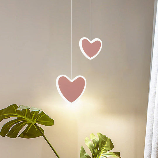 Childrens Led Pendant Light: White/Pink Flower Heart Butterfly Design With Acrylic Shade