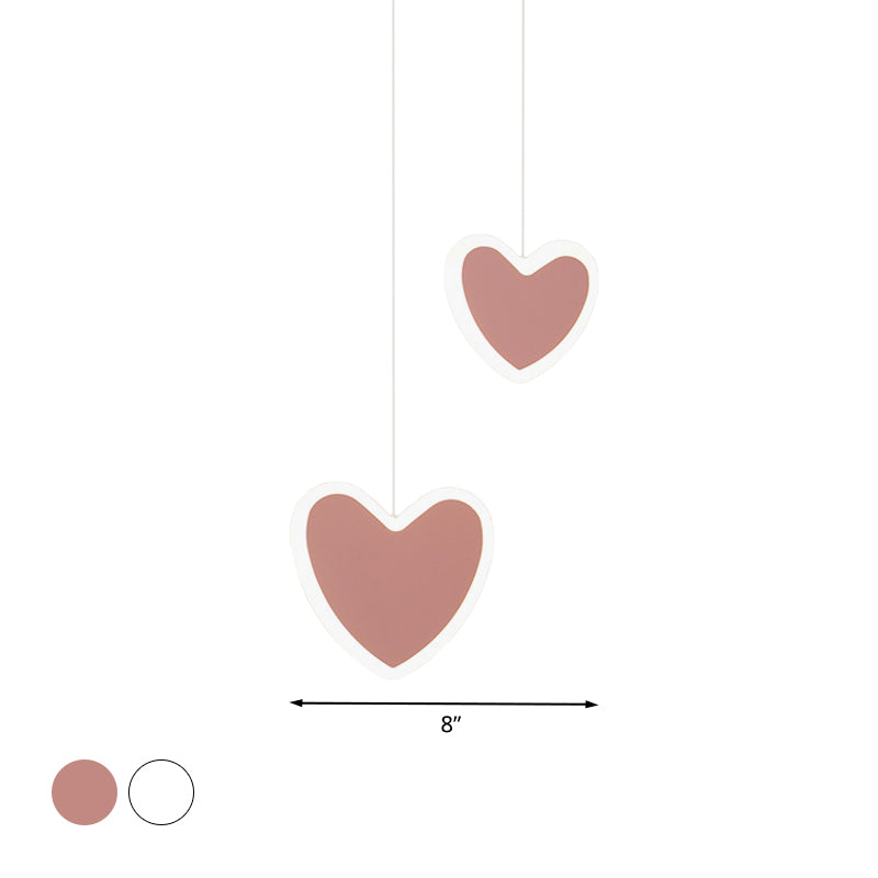 Childrens Led Pendant Light: White/Pink Flower Heart Butterfly Design With Acrylic Shade