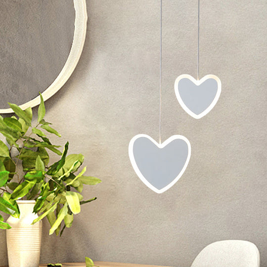 Childrens Led Pendant Light: White/Pink Flower Heart Butterfly Design With Acrylic Shade