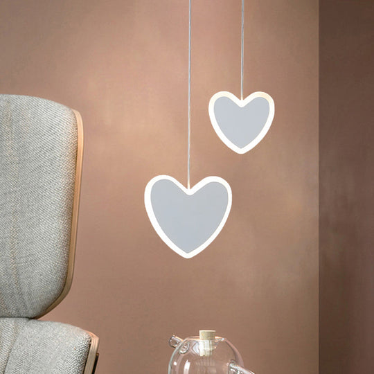 Childrens Led Pendant Light: White/Pink Flower Heart Butterfly Design With Acrylic Shade