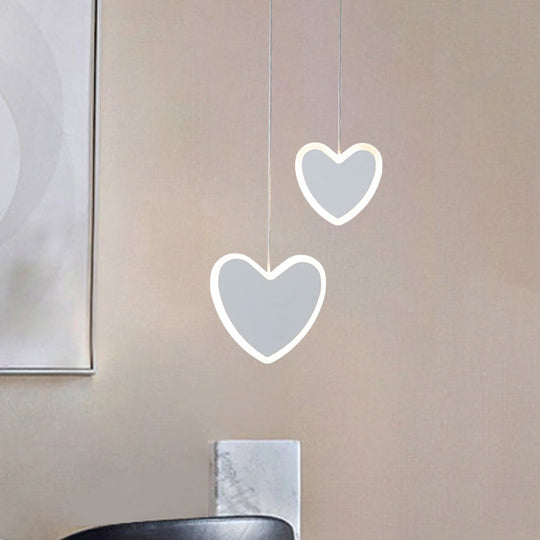 Childrens Led Pendant Light: White/Pink Flower Heart Butterfly Design With Acrylic Shade
