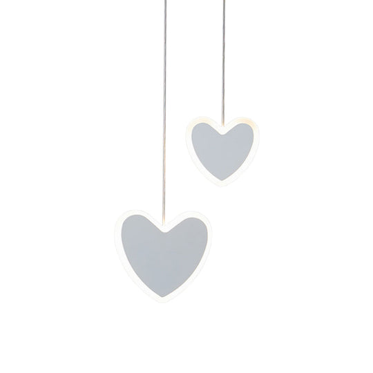 Childrens Led Pendant Light: White/Pink Flower Heart Butterfly Design With Acrylic Shade
