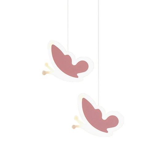 Childrens Led Pendant Light: White/Pink Flower Heart Butterfly Design With Acrylic Shade