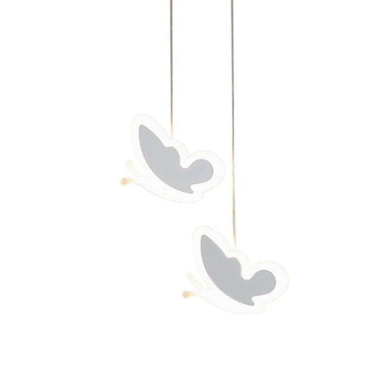 Childrens Led Pendant Light: White/Pink Flower Heart Butterfly Design With Acrylic Shade