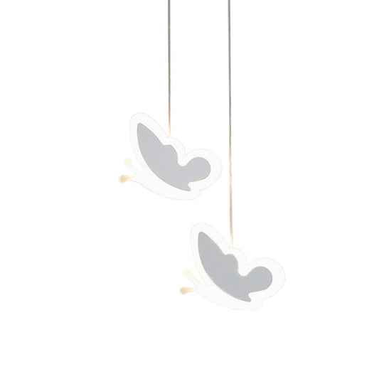 Childrens Led Pendant Light: White/Pink Flower Heart Butterfly Design With Acrylic Shade