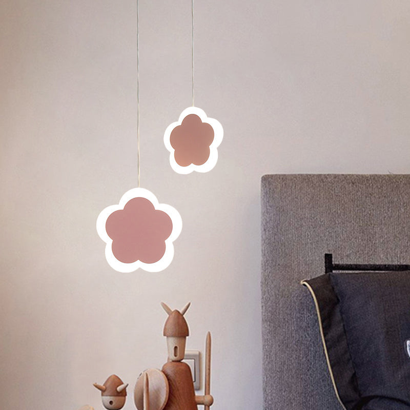Childrens Led Pendant Light: White/Pink Flower Heart Butterfly Design With Acrylic Shade