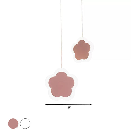 Childrens Led Pendant Light: White/Pink Flower Heart Butterfly Design With Acrylic Shade