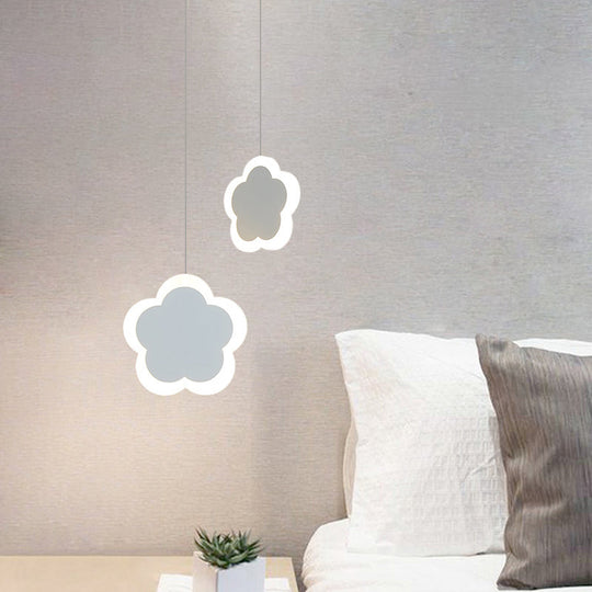 Childrens Led Pendant Light: White/Pink Flower Heart Butterfly Design With Acrylic Shade