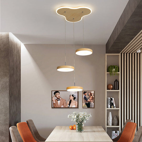 Nordic Cluster Pendant Light Fixture: Wood Disc Design 3/5-Head Metal Hanging With Glowing Canopy