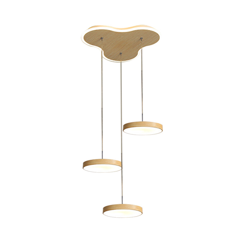 Nordic Cluster Pendant Light Fixture: Wood Disc Design 3/5-Head Metal Hanging With Glowing Canopy