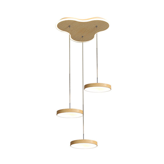 Nordic Cluster Pendant Light Fixture: Wood Disc Design 3/5-Head Metal Hanging With Glowing Canopy