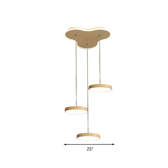 Nordic Cluster Pendant Light Fixture: Wood Disc Design 3/5-Head Metal Hanging With Glowing Canopy