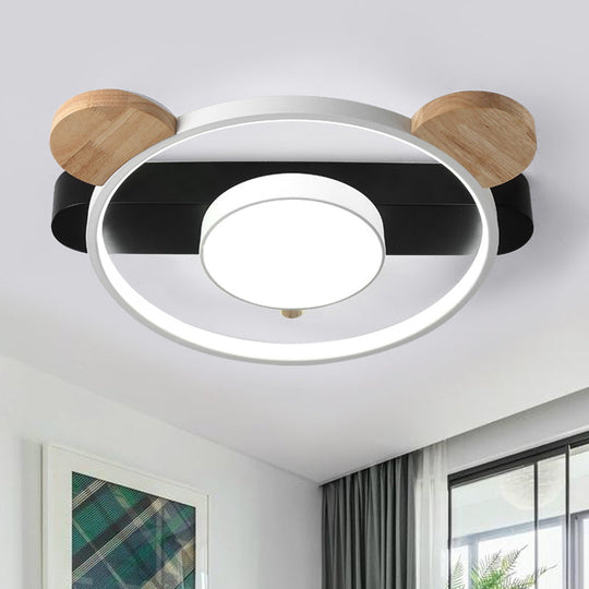 Bear Design Acrylic LED Ceiling Flush Light - Cartoon White/Green Wood Finish