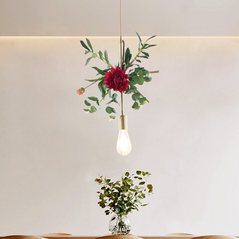 Gold Drop Pendant Iron Triangle/Square/Rectangle Farm Frame Suspension Lighting With Faux Rose /