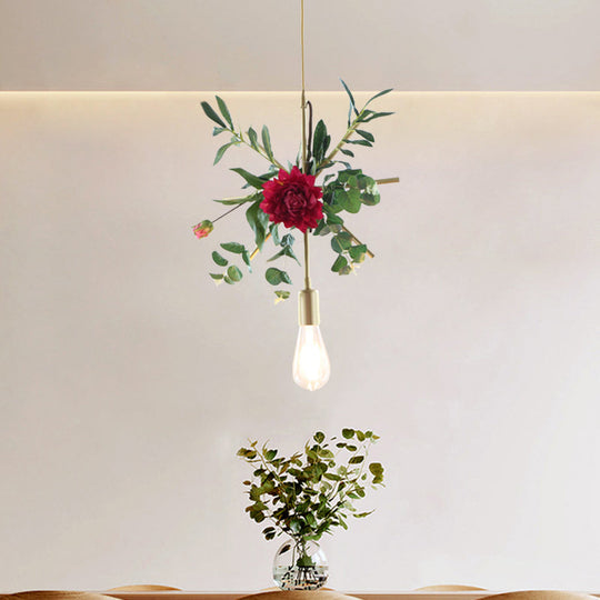 Gold Drop Pendant Iron Triangle/Square/Rectangle Farm Frame Suspension Lighting With Faux Rose /