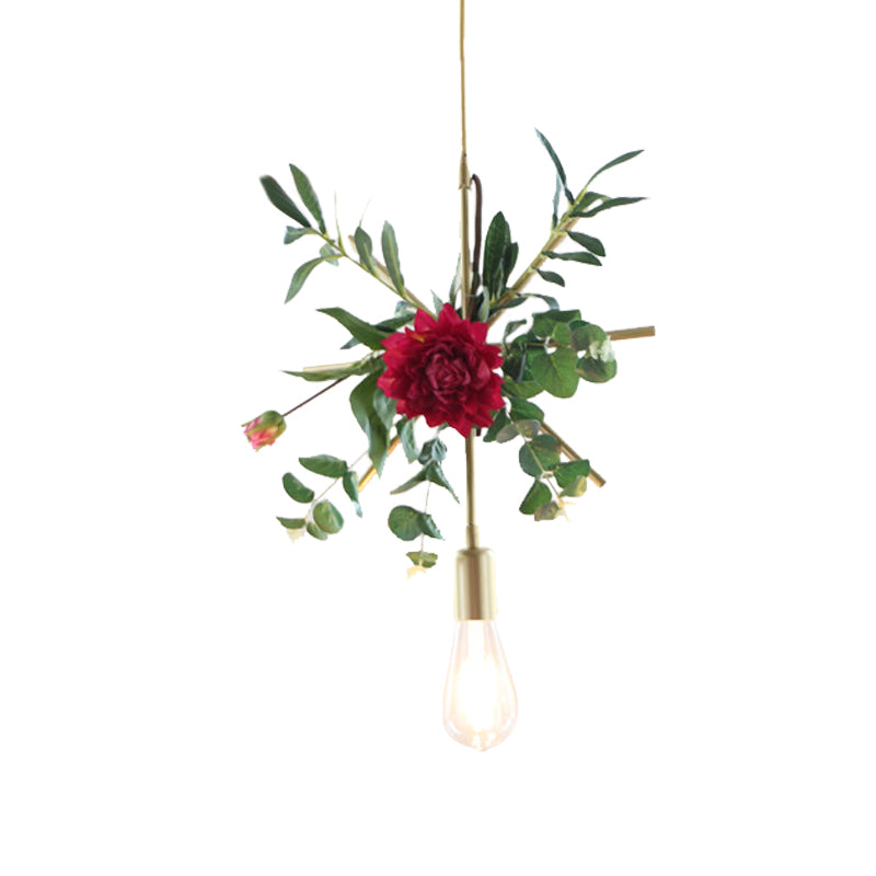 Gold Drop Pendant Iron Triangle/Square/Rectangle Farm Frame Suspension Lighting With Faux Rose