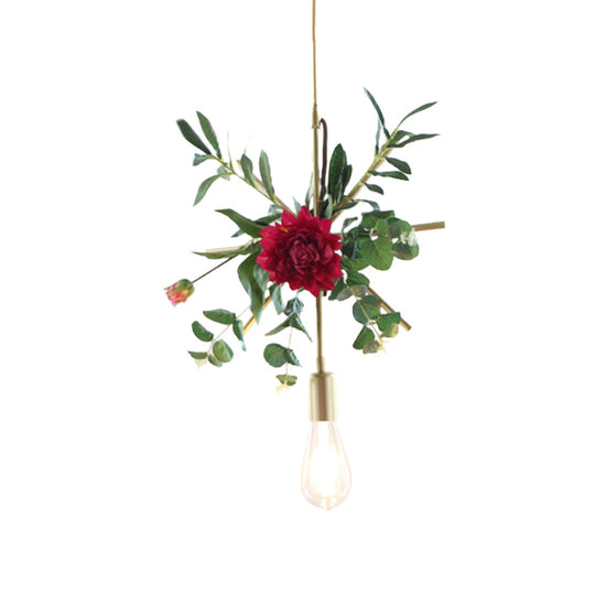 Gold Drop Pendant Iron Triangle/Square/Rectangle Farm Frame Suspension Lighting With Faux Rose