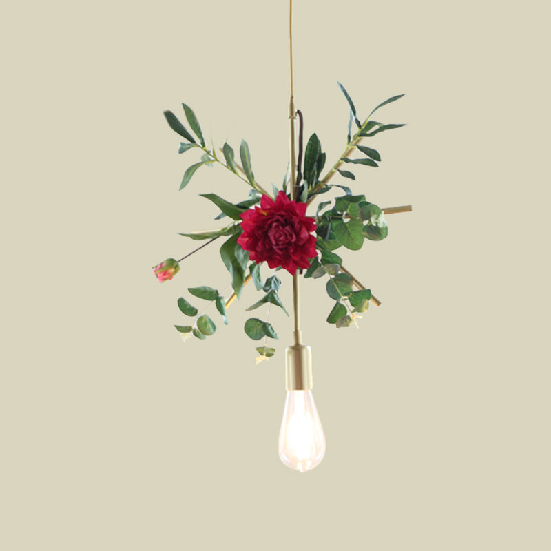 Gold Drop Pendant Iron Triangle/Square/Rectangle Farm Frame Suspension Lighting With Faux Rose