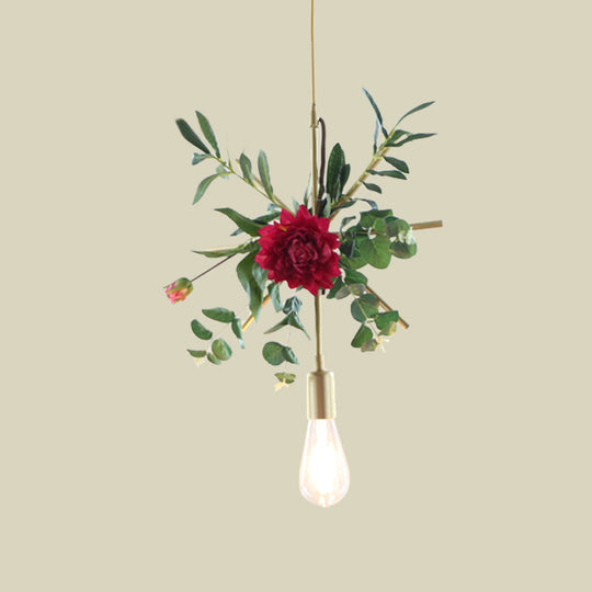 Gold Drop Pendant Iron Triangle/Square/Rectangle Farm Frame Suspension Lighting With Faux Rose