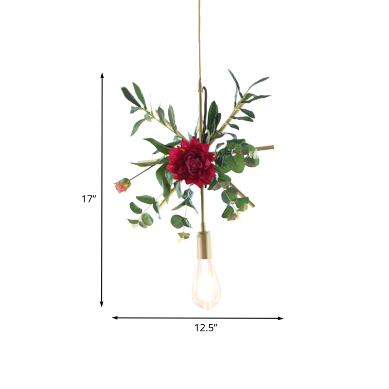 Gold Drop Pendant Iron Triangle/Square/Rectangle Farm Frame Suspension Lighting With Faux Rose