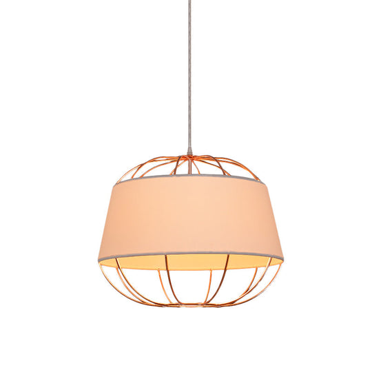 Country Style 1-Bulb Pendant Light Kit - Tapered Drum Fabric Hanging Lamp In White/Black With Wire