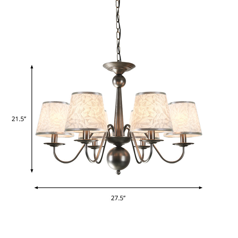 Silver/Blue/White Metal Hanging Light With Curving Arm - Rustic Pendant Chandelier (6 Lights) And