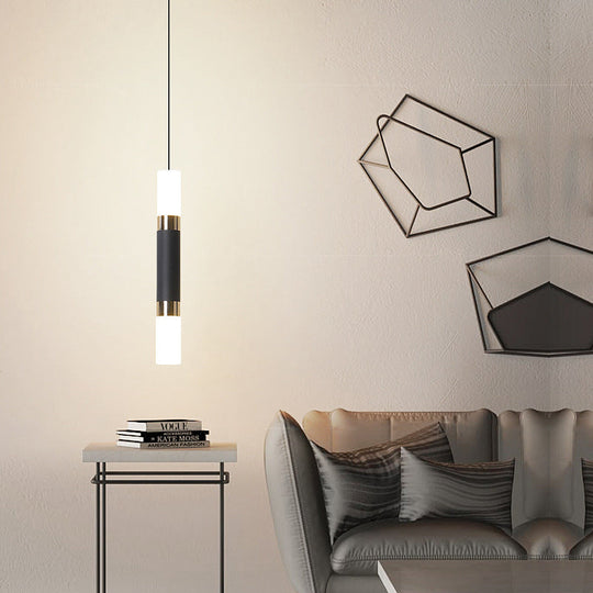 Minimalist Led Hanging Pendant Light Tube Bedside Pendulum 10/12/12.5 High Black Finish Warm/White /