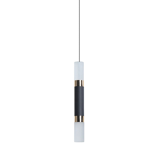 Minimalist Led Hanging Pendant Light Tube Bedside Pendulum 10/12/12.5 High Black Finish Warm/White