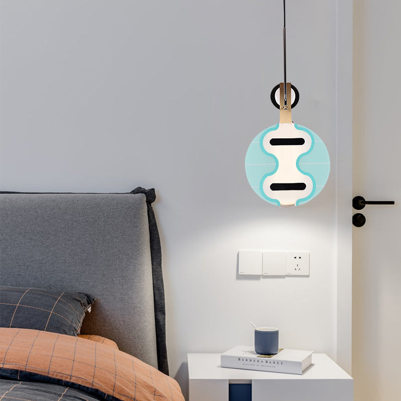 Blue Acrylic LED Ceiling Light: Modern Thin Lute Down Lighting Pendant for Creative Bedroom Ambiance